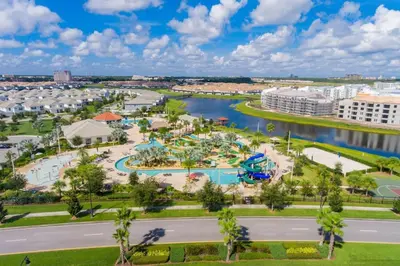an aerial view of the water park at the resort at Modern Storey Lake Resort Disney Orlando 3191-204 in Kissimmee