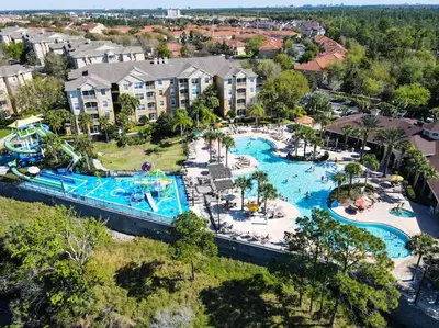 an aerial view of a resort with two pools at Casa Mickey in Orlando