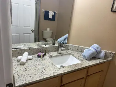 a bathroom counter with a sink and a mirror at 2029 Morning in Orlando