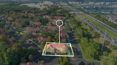 an aerial view of a house with a satellite at Relaxing Getaway in Emerald Island Near Disney in Kissimmee