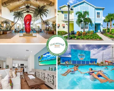 a collage of photos of a home and a swimming pool at Charming Villa Near Disney With Margaritaville Resort & Island H20 Access - 8173Su in Orlando