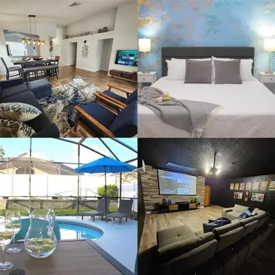 a collage of pictures of a bedroom and a living room at Elegance House in Kissimmee