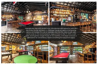 a collage of photos of a restaurant with tables at Lake House in Orlando