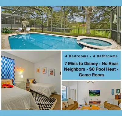 a collage of pictures of a bedroom and a pool at Splash, Play, with a Disney Stay in Orlando