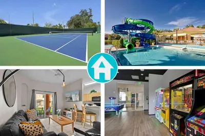a collage of pictures of a house with a swimming pool at Sweet 3 bedroom Townhome 2407 in Orlando