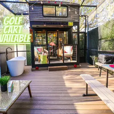 FunTropicalTinyHomeGolfCartLake