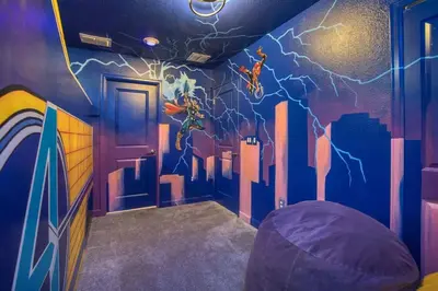 a room with a mural on the wall at Storey Lake Dream Villa with Private Pool in Kissimmee