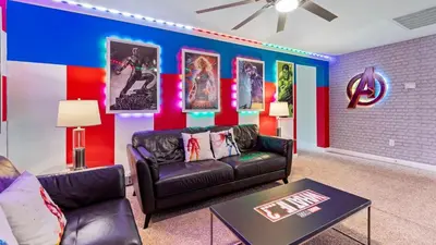a living room with a couch and a table at Magic Moments in Kissimmee