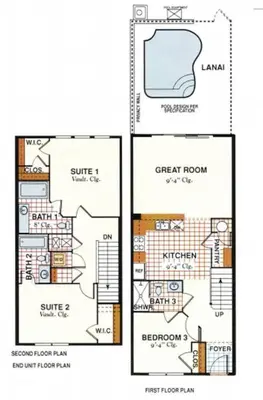 two floor plans of a house at Elegant Townhome w Water Park near Disney Parks in Orlando