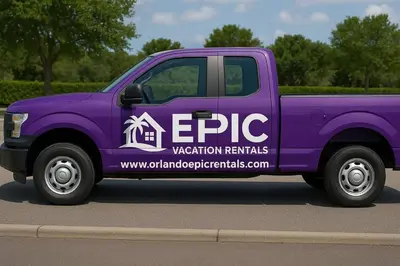 a purple truck with the words epic on the side at Lakefront Guest House By Downtown, Boat, Fishing in Orlando