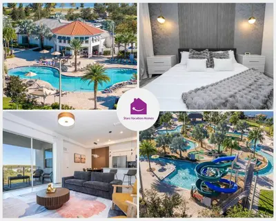 a collage of pictures of a resort with a pool at 3191#402 Family Fun 3BR Themed Apt Near Disney in Kissimmee