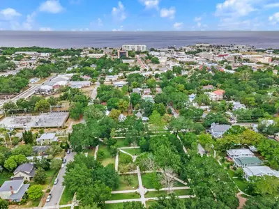 an aerial view of a town with the ocean at Sanford's Haven, 3 Bedroom, Sleeps 7 in Sanford