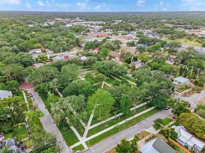 an aerial view of a town with trees at Sanford's Haven, 3 Bedroom, Sleeps 7 in Sanford