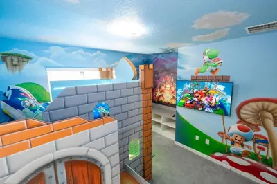 a room with a lego movie mural on the wall at Relax at Paradiso Grande Resort in Orlando
