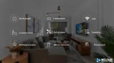 a visualization of a living room with icons on a wall at Lux 5BR Home, Game Room, 4 Suites & Private Pool in Orlando