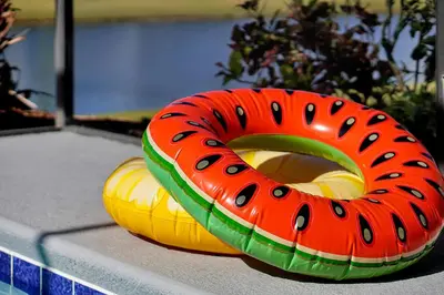 a yellow and red life buoy sitting on a counter at Lake Berkley Home: Pool, Lakefront & near Disney in Kissimmee