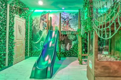 a slide in a room with a green wall at 2852 Ultimate Retreat for your family 9 Bedrooms in Kissimmee