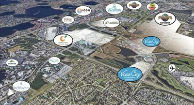 a map of a city with stickers on it at Epic Universe New Beautiful Townhome - 4033 in Orlando