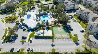 an overhead view of a pool at a resort at 2306 SP - Disney Paradise 2BR Villa, Near Magic & More in Kissimmee