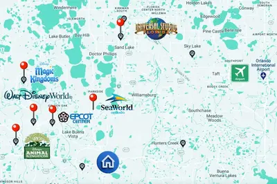 a map of our disney world map at In-Home Arcade, Themed Bedrooms, Resort Lazy River in Kissimmee