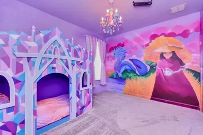 a bedroom with a mural of a mermaid and a castle at Elegant Villa Retreat with Private Pool 6328 in Kissimmee