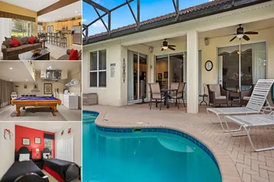 a collage of pictures of a house with a pool at Luxury Villa with Pool on Windsor Hills Resort Orlando Villa 5390 in Orlando
