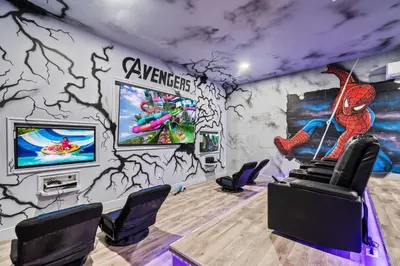 a room with a wall covered in graffiti at Experience Magic and Luxury Just Minutes from Disney in Orlando