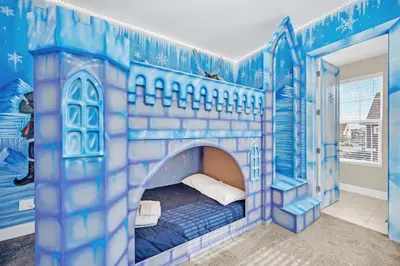 a castle themed bedroom with a bed in a house at NEW amazing unique dream house 5 Min to Disney in Orlando