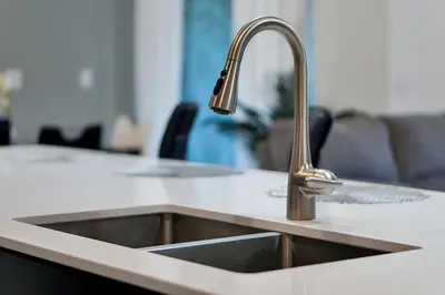 a kitchen sink with a dog in the background at Top Rated 4BR home in Kissimmee