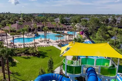 an aerial view of a water park at a resort at Windsor Hills Getaway: 3BR, Pool, Near Disney in Orlando