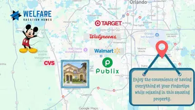 a map with a mickey mouse and a pointer at Cozy Home with 3BD & BBQ Grill in Orlando