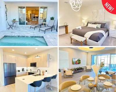 a collage of pictures of a bedroom and a living room at TR1388PNW - Modern New Home 4 Bed in Clermont