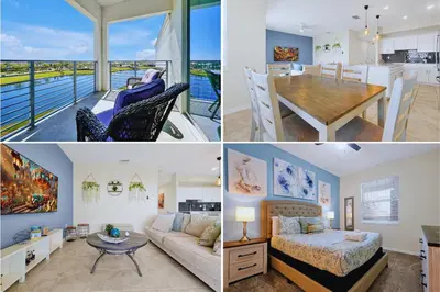a collage of pictures of a living room and dining room at Stunning Storey Lake Resort and Game room in Kissimmee