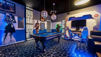 a billiard room with a pool table in it at Windsor Hills Resort 6 Bedroom Home Incredible Game Room 0852 in Orlando