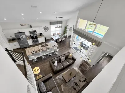 an overhead view of a living room and dining room at SP8131 Windsor Palms Resort 6 Bedroom in Kissimmee