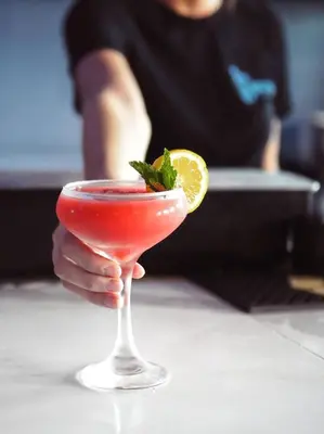 a person holding a martini glass with a red drink at The Famous Houseboat in Sanford in Sanford
