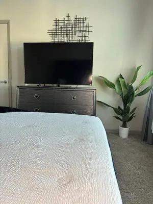 a bedroom with a flat screen tv and a bed at Carri-Vision Suite in Kissimmee