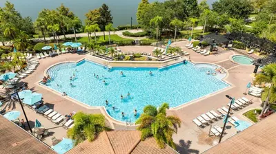 an overhead view of a swimming pool at a resort at Comfortable 3BR Near Convention Center & Epic Park in Orlando