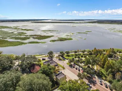 an aerial view of a river with islands in the water at SUPER BOHO- At LAKE TOHO's WATER SLEEPs 6 in Kissimmee