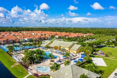 an aerial view of a resort with a pool at Flash 20 Off Spetacular TownHome With Private Pool close to Disney 8919PP in Kissimmee