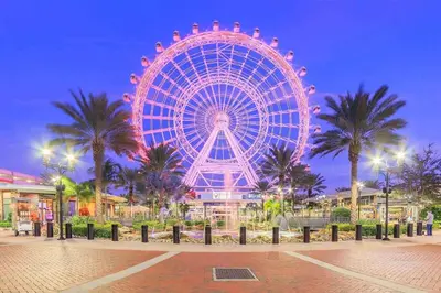 a large ferris wheel in a park at night at Spacious Orlando Stay Free Wifi Game Room in Orlando