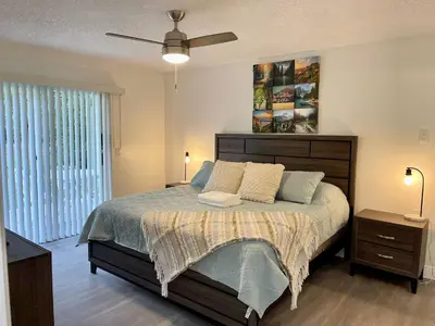a bedroom with a bed and a ceiling fan at Grand Superior 3BR Condo Apartment Near Disney Parks in Kissimmee