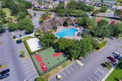 an overhead view of a pool at a park at Beautiful Three bed condo, Minutes from Disney condo in Kissimmee