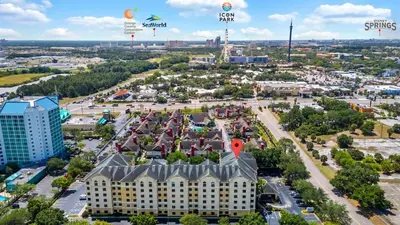 an aerial view of a building in a city at Condo close to Epic Universe and Universal Studios in Orlando