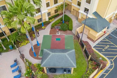 an overhead view of a building with a basketball court at Orlando 2BR Apt Full Kitchen Near Parks in Orlando