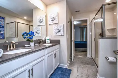 a bathroom with a sink and a shower at Luxury Home Close To Disney, Bbq, Spa-1690St in Kissimmee