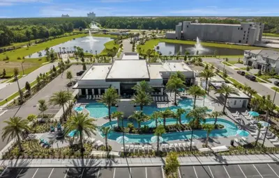 an aerial view of a resort with a pool at Modernparadiso Grande5Bedspool in Orlando