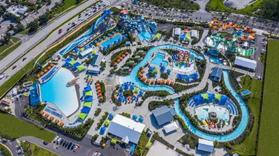an overhead view of a water park at Coral Cottage With Private Pool Near Disney With Margaritaville Resort And Island H20 Waterpark Access - 2946Sr in Orlando