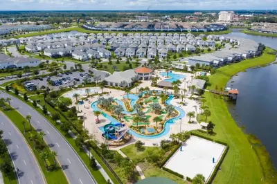 an aerial view of the water park at the resort at Refúgio 4Q com Piscina em Storey Lake in Kissimmee