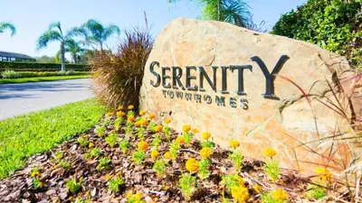 a sign for the sentry turbines sign on a rock at Upstay Pristine 3BR Home with Private Pool & BBQ in Orlando